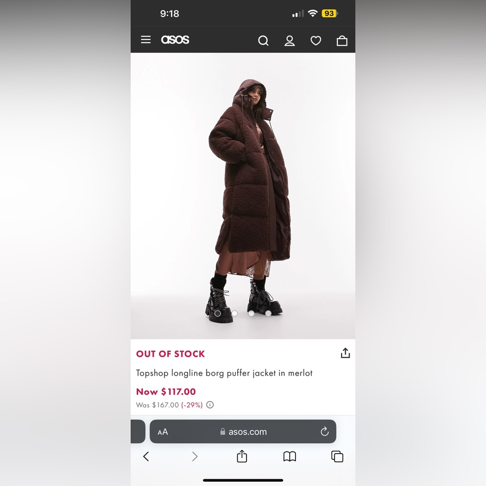 Topshop borg longline puffer coat